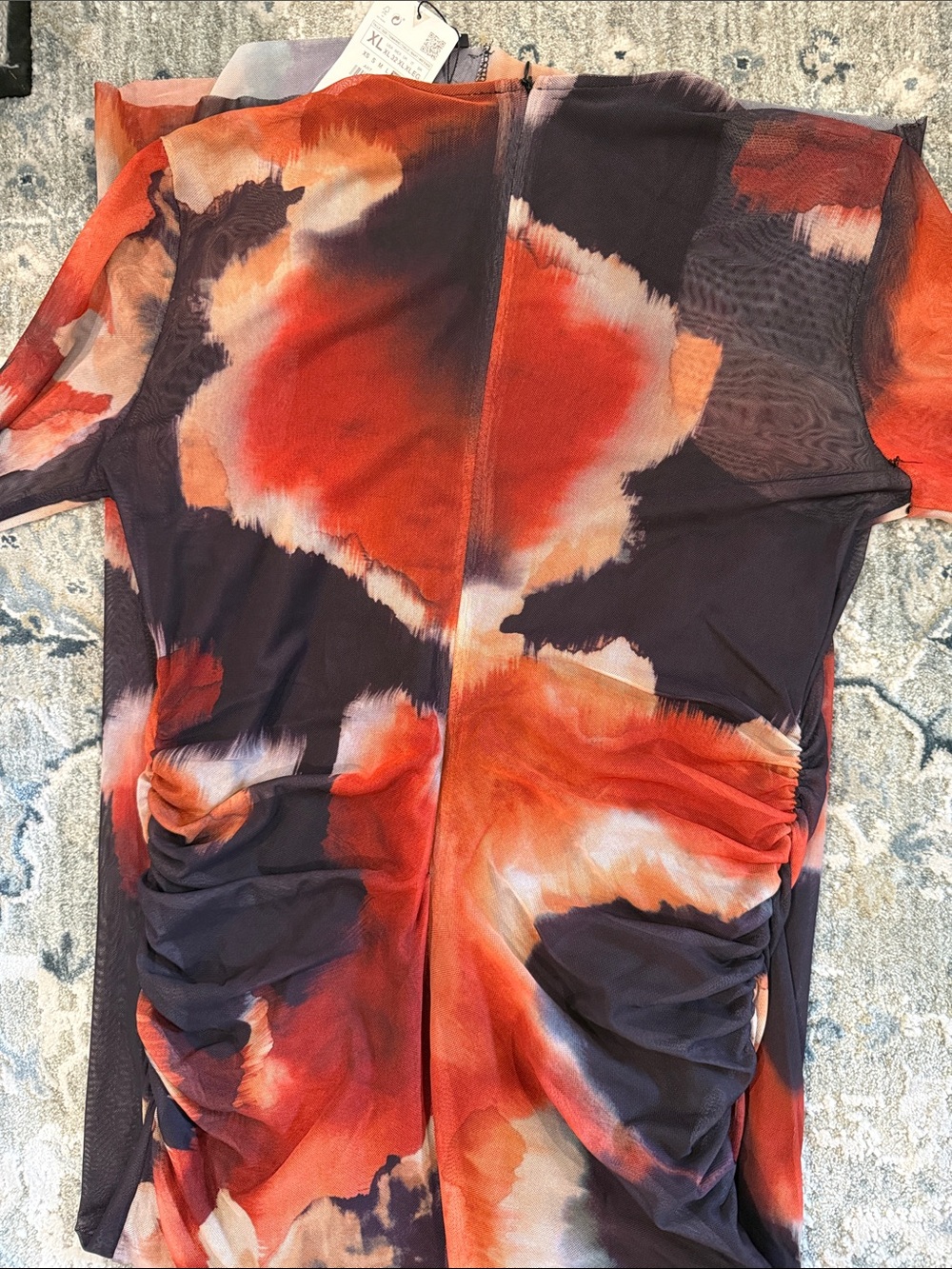 Zara Long-Sleeve Ruched Maxi Dress in Red & Black Abstract Print - Picture 3 of 3